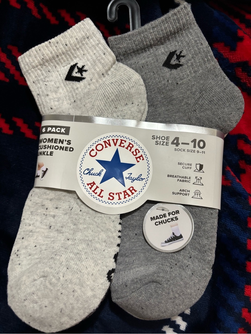 NWT Converse All Star Women's 6 Pack Cushioned Ankle Socks-Black, Grey & White